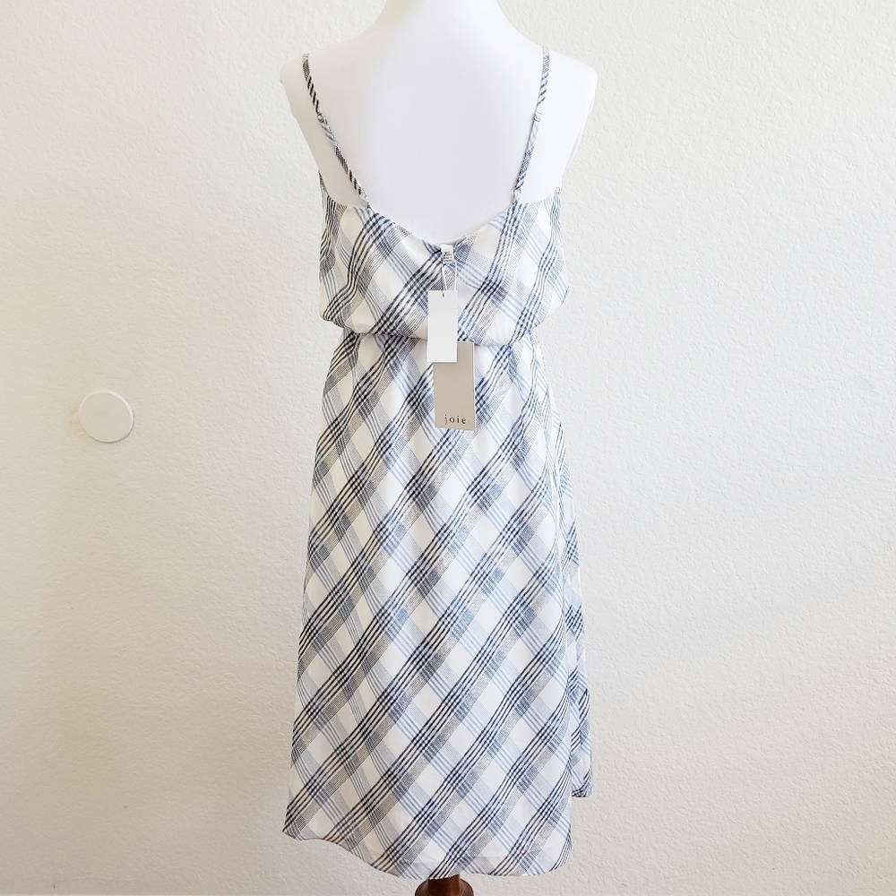 Joie Abiah Blue White Plaid Silk Midi Dress XXS - Picture 6 of 7